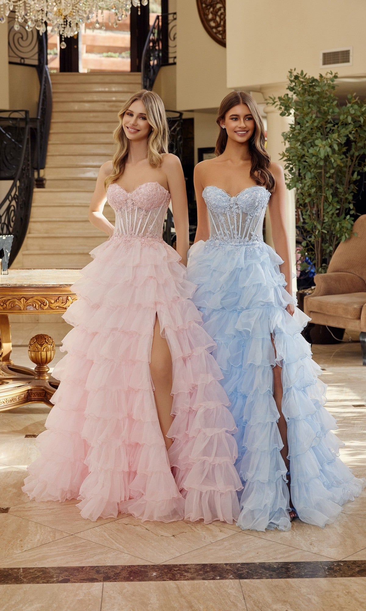 Strapless Ruffled Prom Ball Gown: Nox Anabel R1688