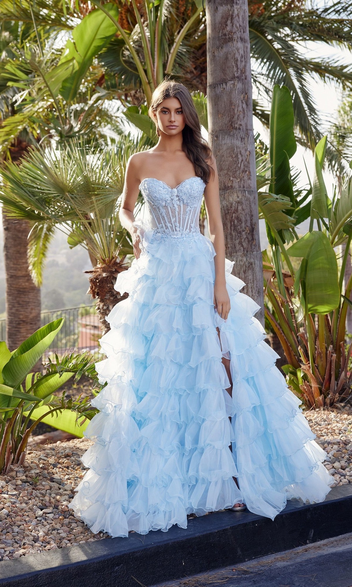Strapless Ruffled Prom Ball Gown: Nox Anabel R1688 - Image 4