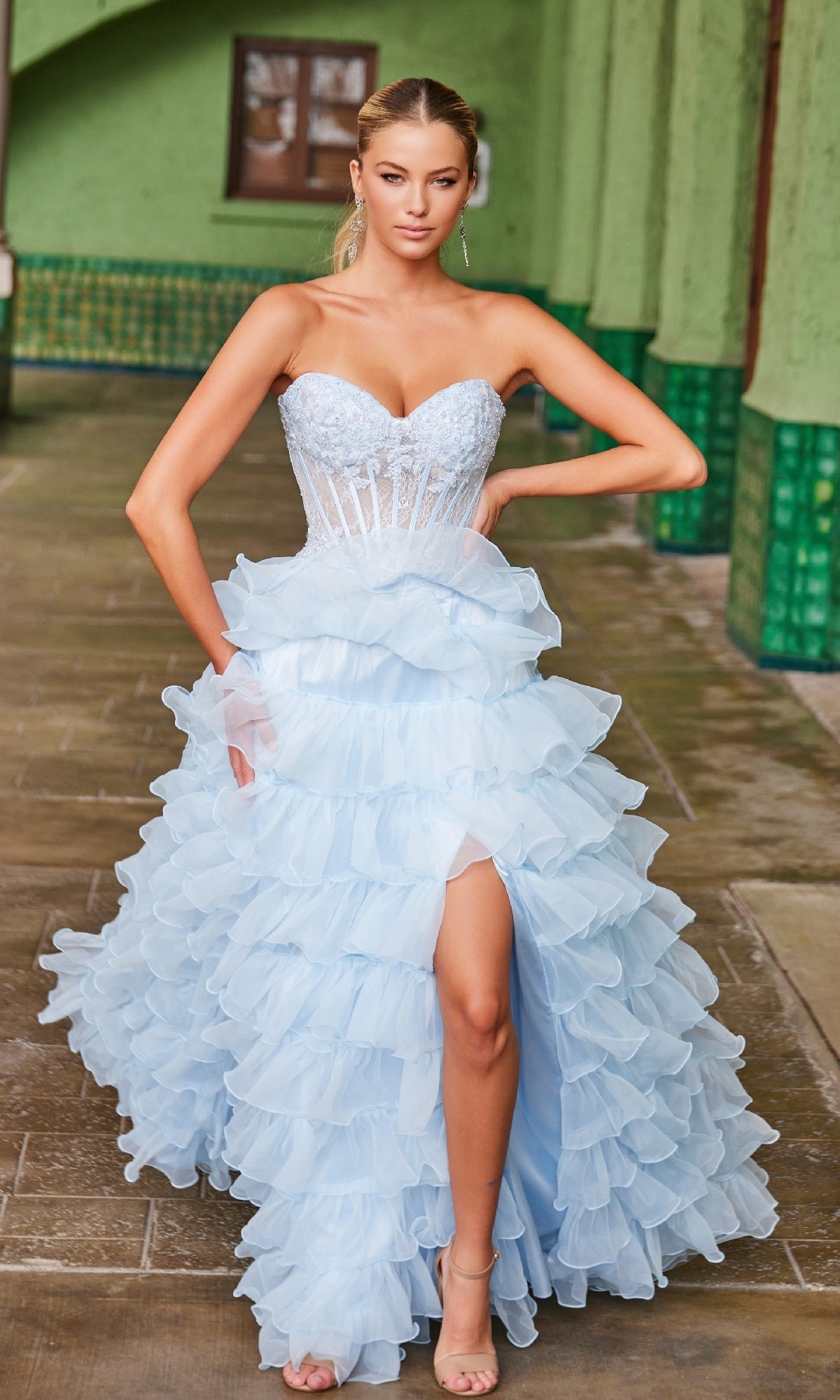 Strapless Ruffled Prom Ball Gown: Nox Anabel R1688 - Image 22