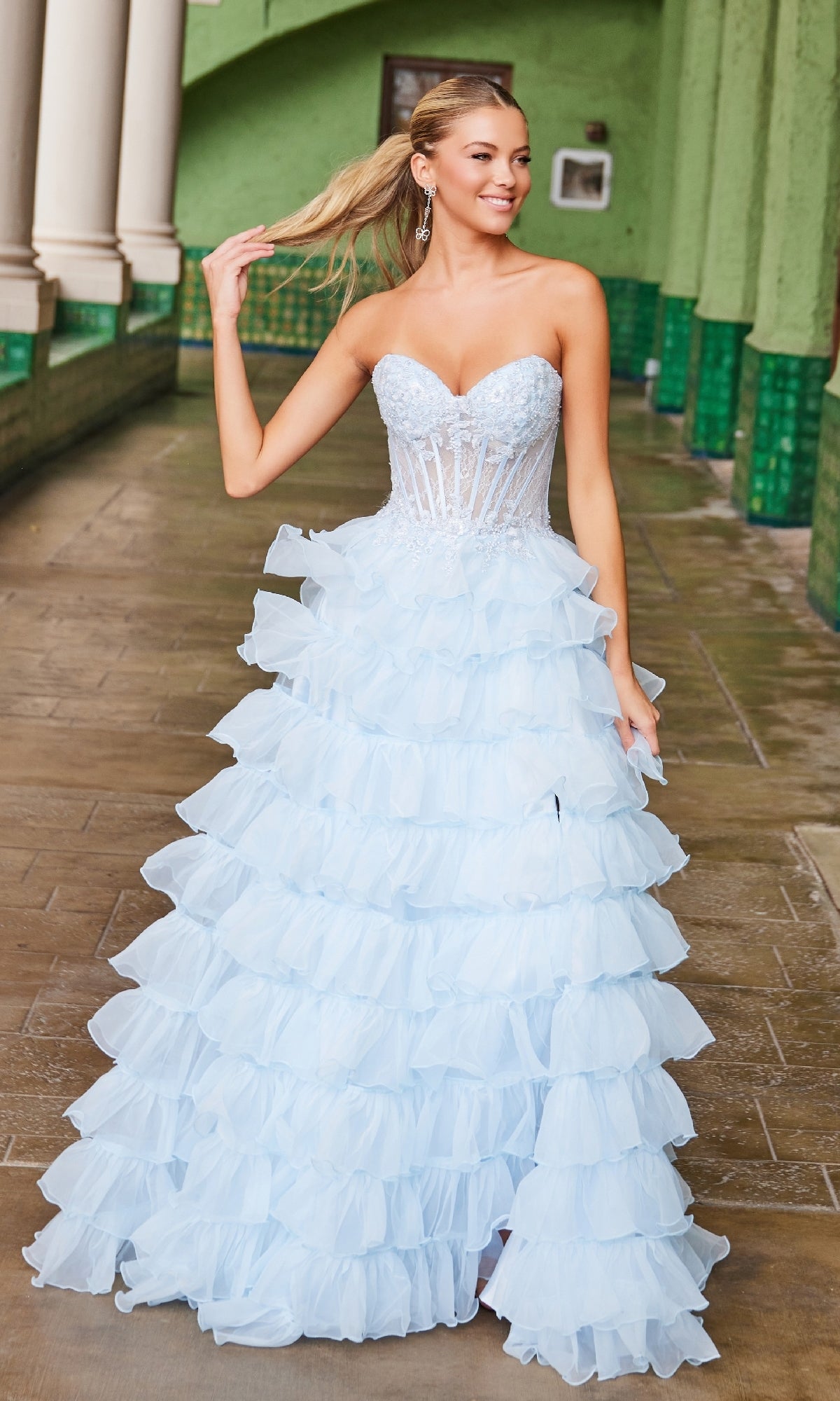 Strapless Ruffled Prom Ball Gown: Nox Anabel R1688 - Image 8