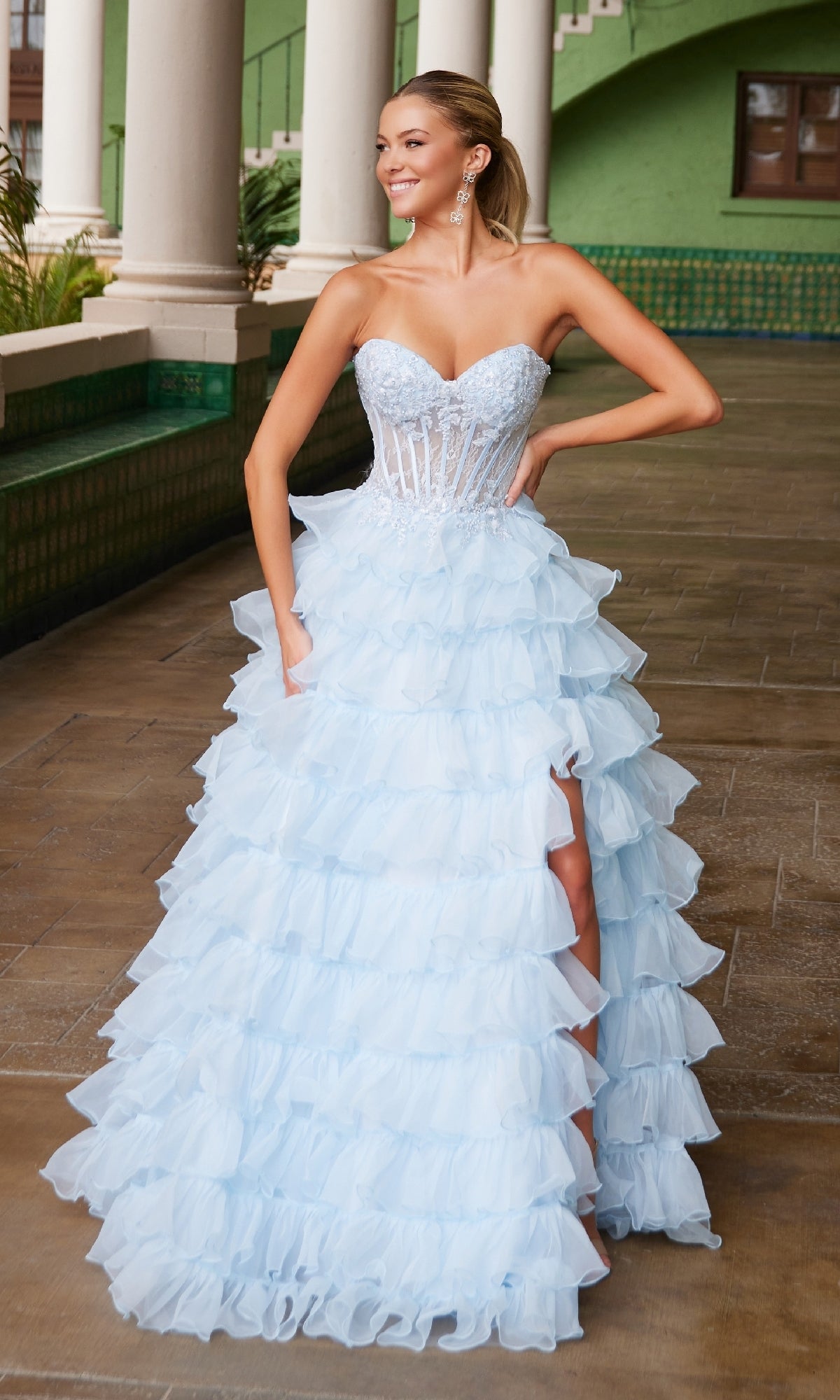 Strapless Ruffled Prom Ball Gown: Nox Anabel R1688 - Image 13