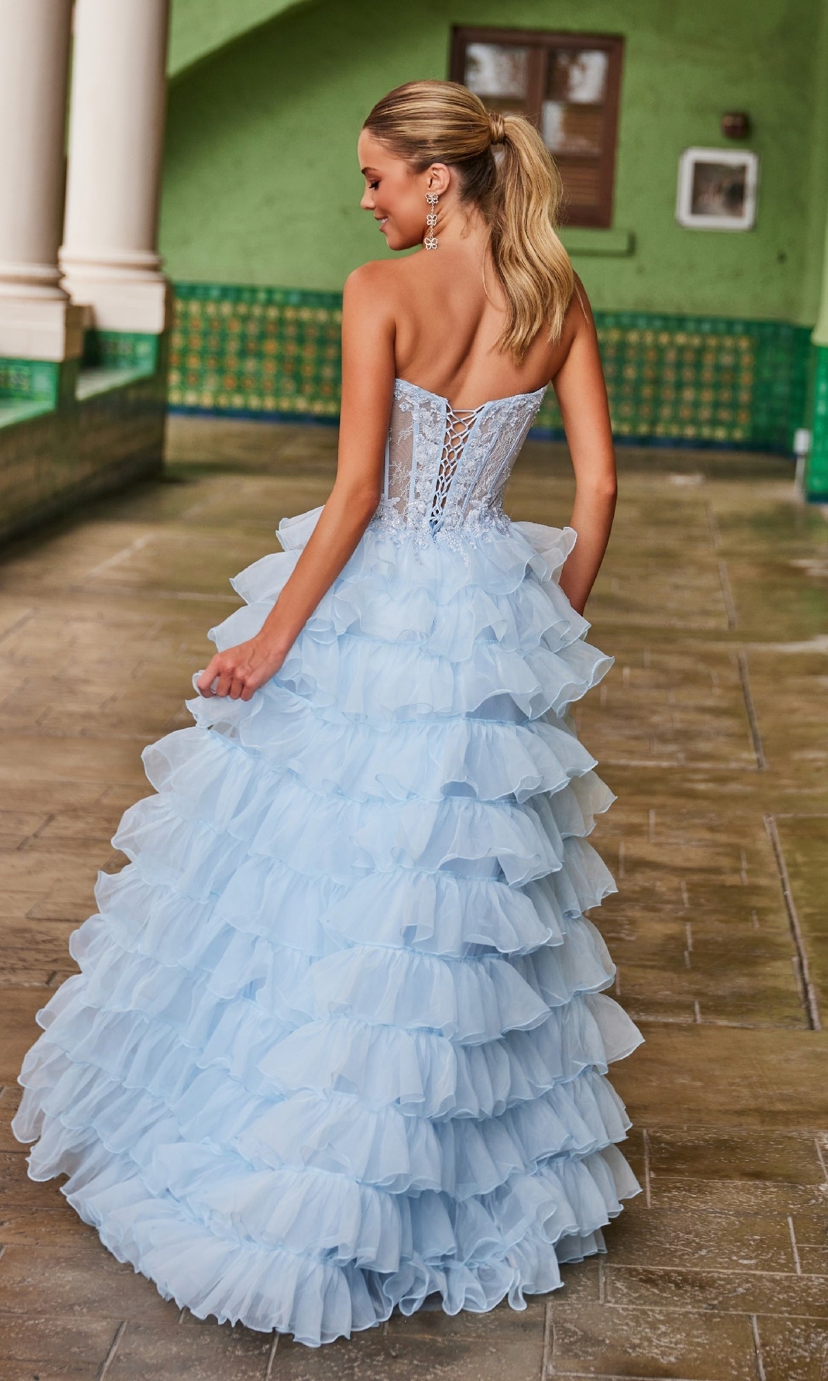 Strapless Ruffled Prom Ball Gown: Nox Anabel R1688 - Image 9