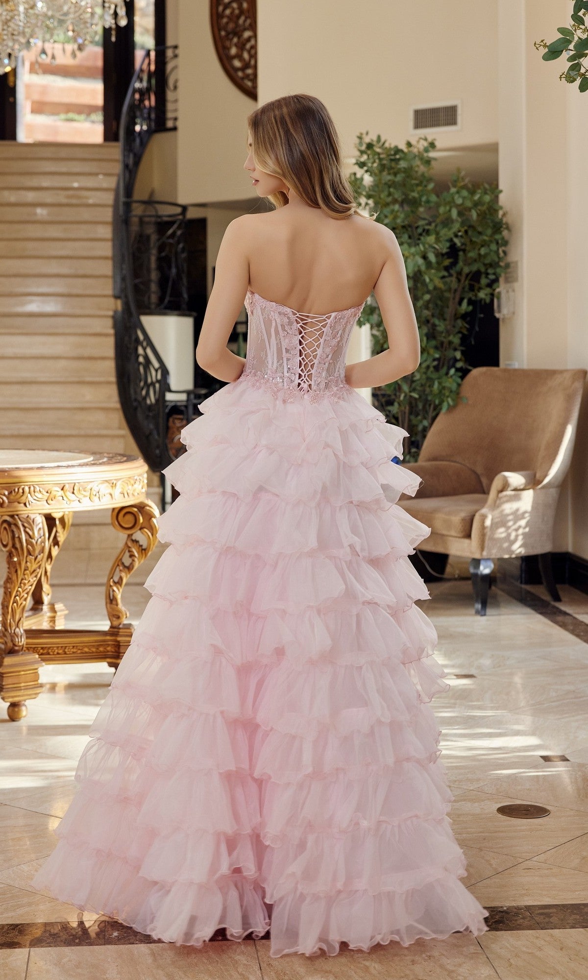 Strapless Ruffled Prom Ball Gown: Nox Anabel R1688 - Image 7