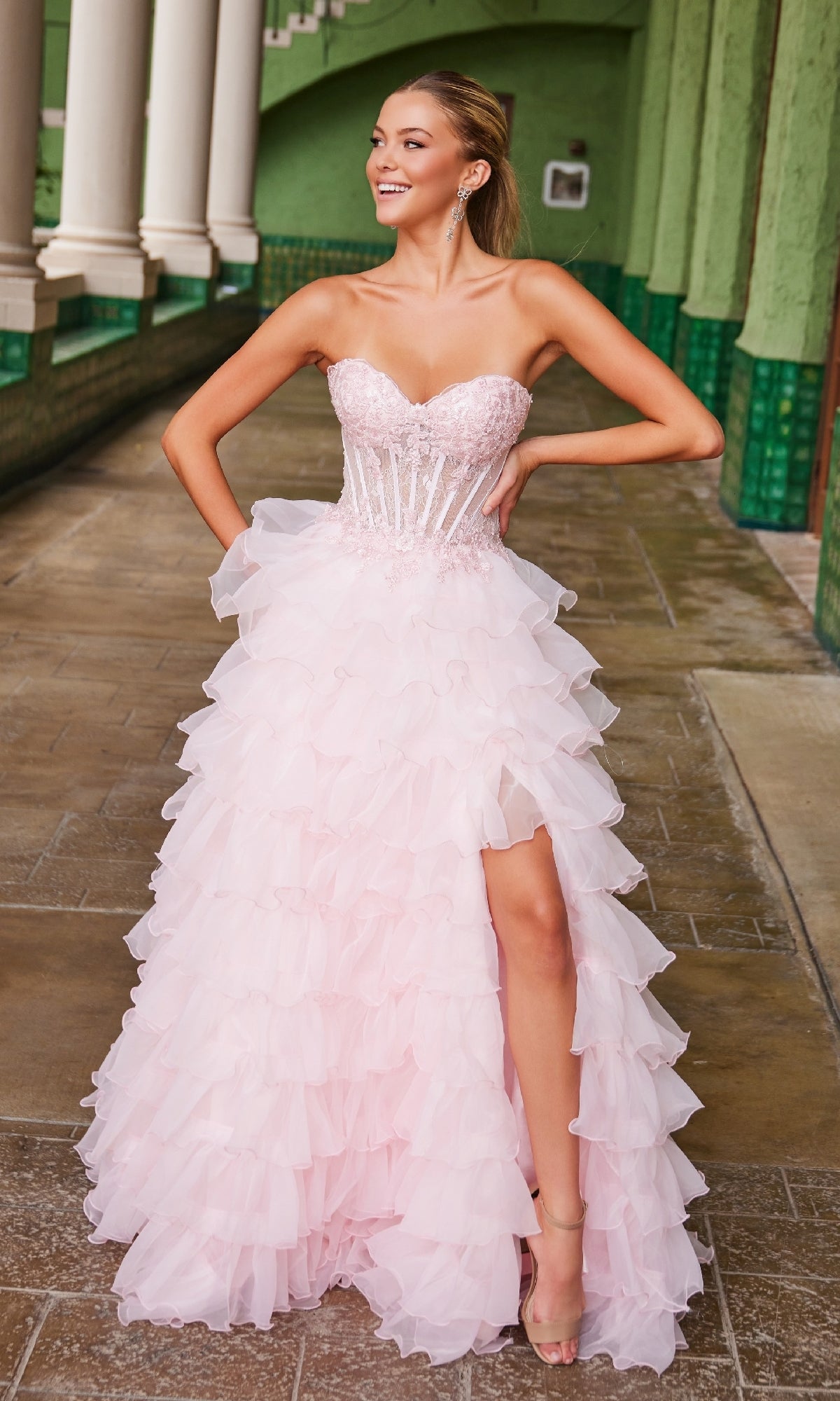 Strapless Ruffled Prom Ball Gown: Nox Anabel R1688 - Image 10