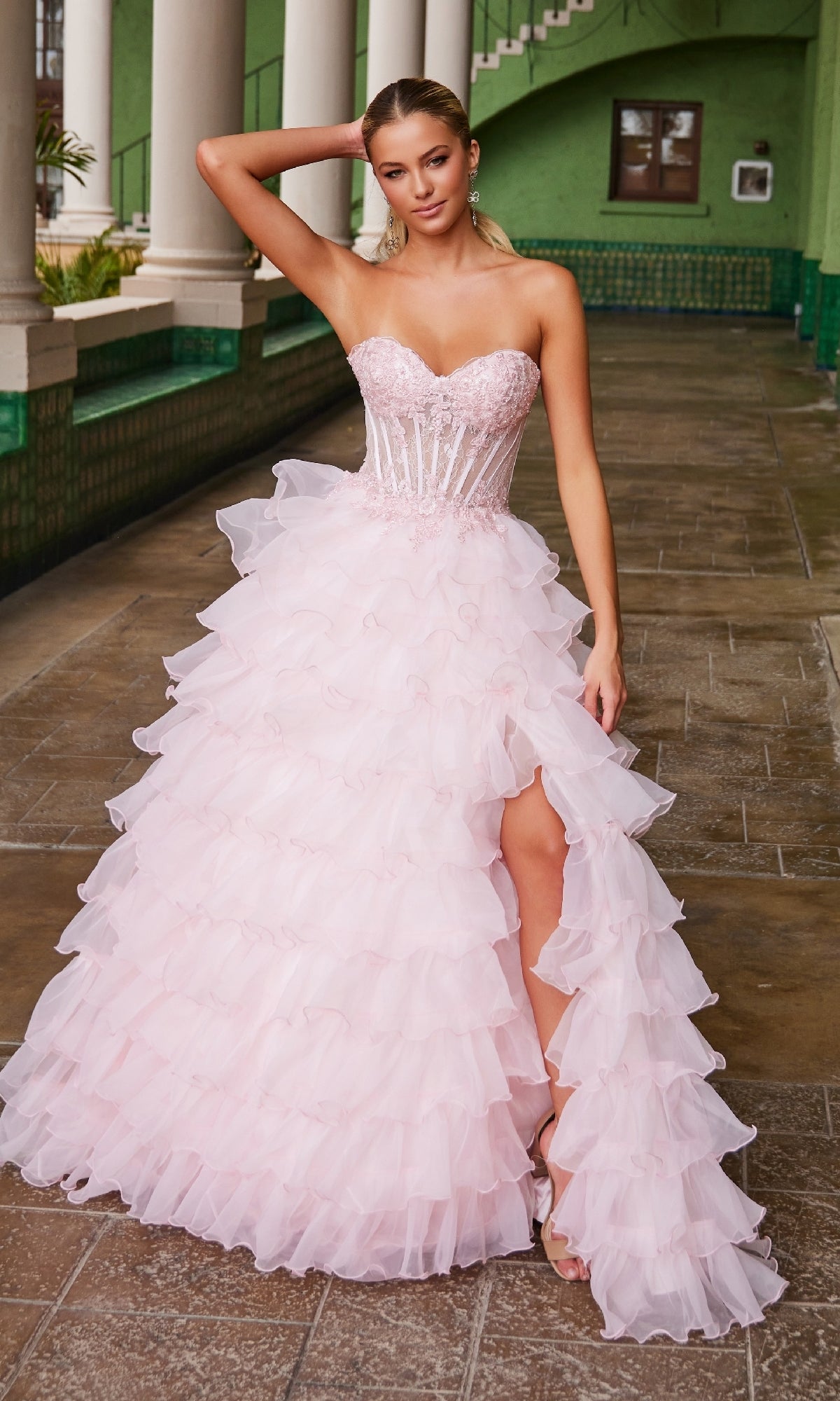 Strapless Ruffled Prom Ball Gown: Nox Anabel R1688 - Image 15