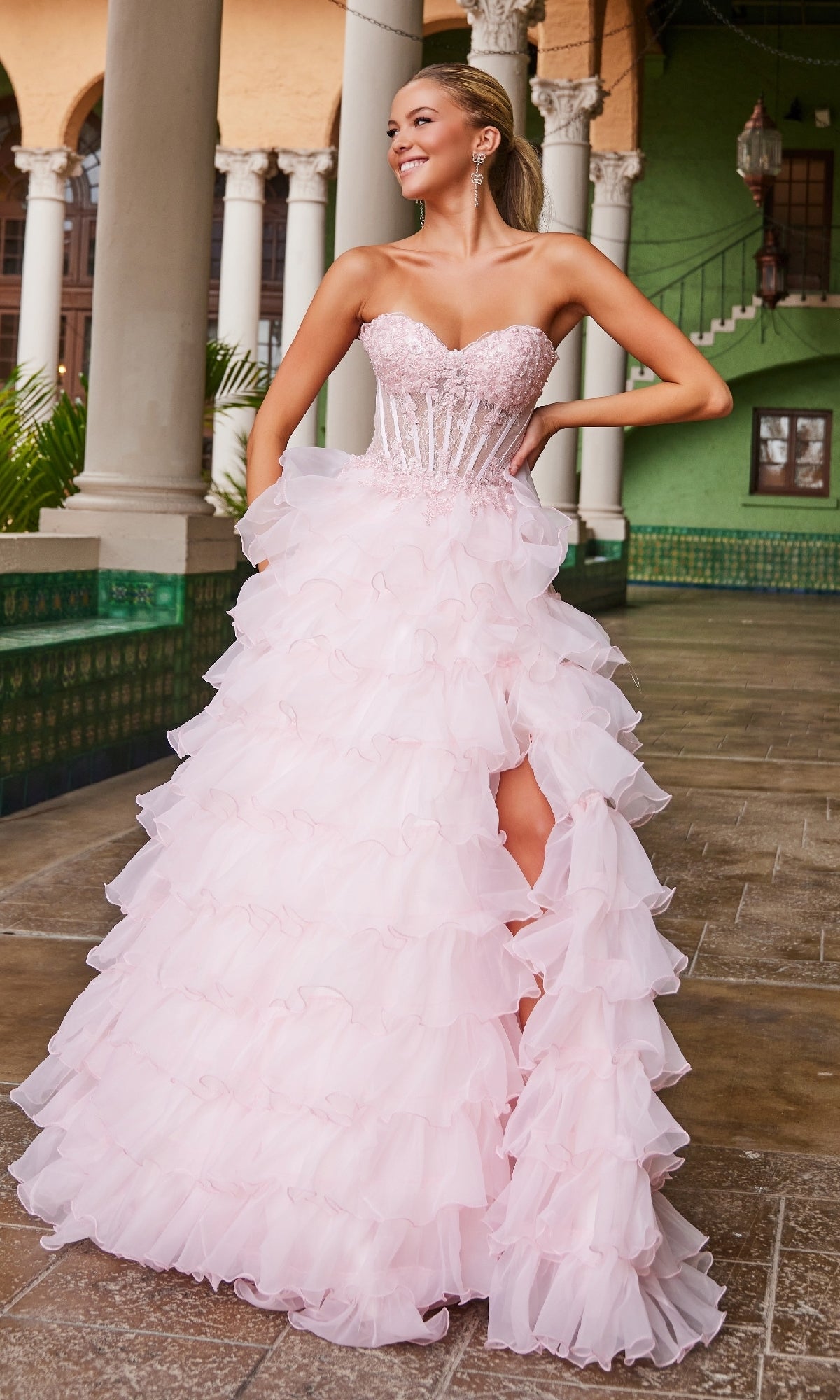 Strapless Ruffled Prom Ball Gown: Nox Anabel R1688 - Image 19