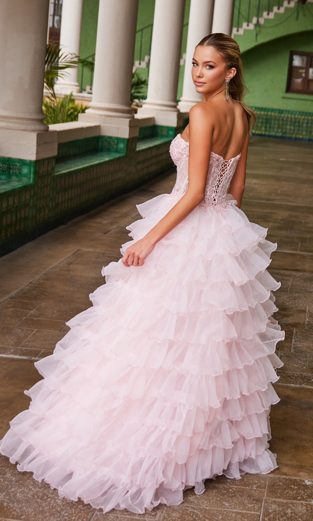 Strapless Ruffled Prom Ball Gown: Nox Anabel R1688 - Image 11