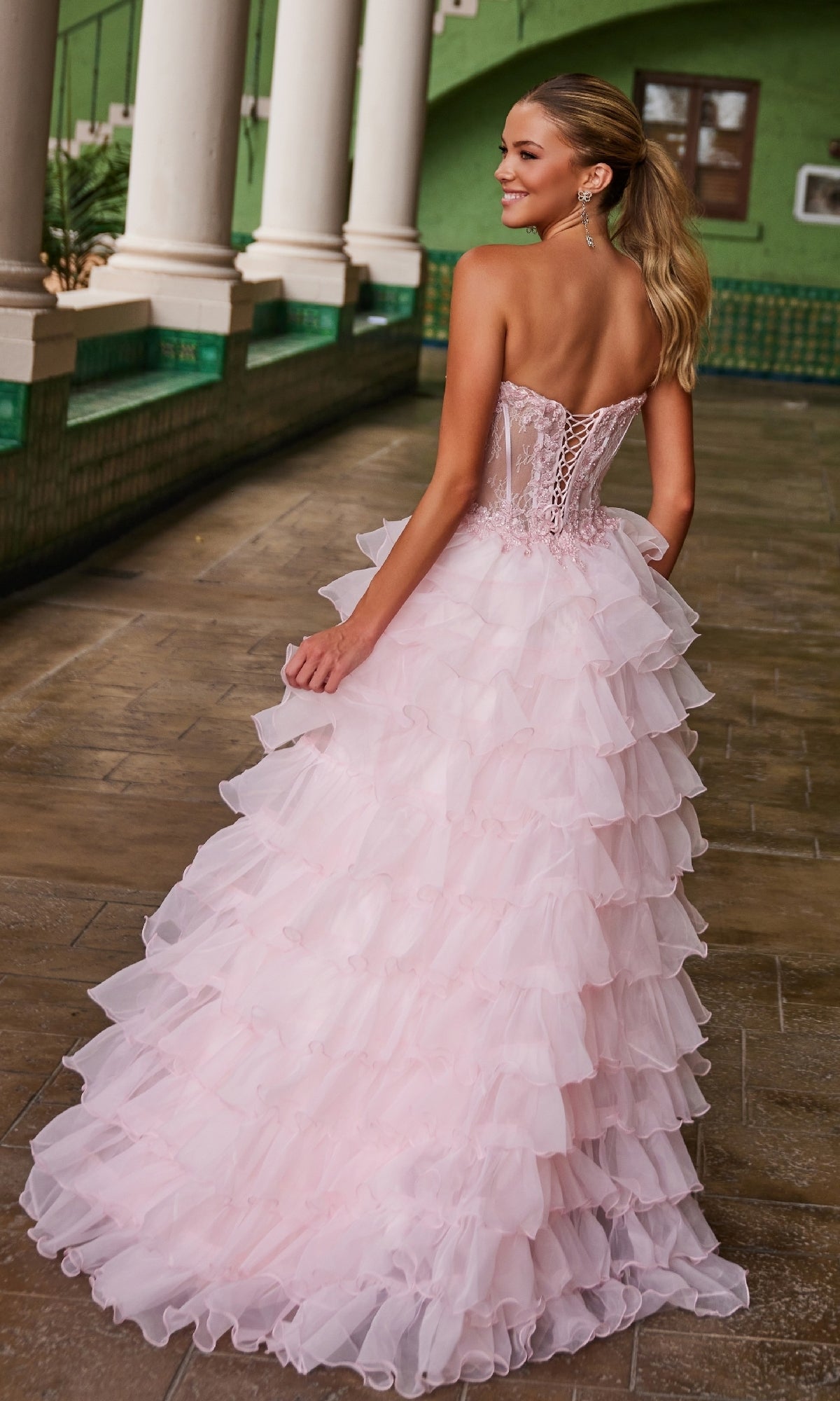 Strapless Ruffled Prom Ball Gown: Nox Anabel R1688 - Image 21