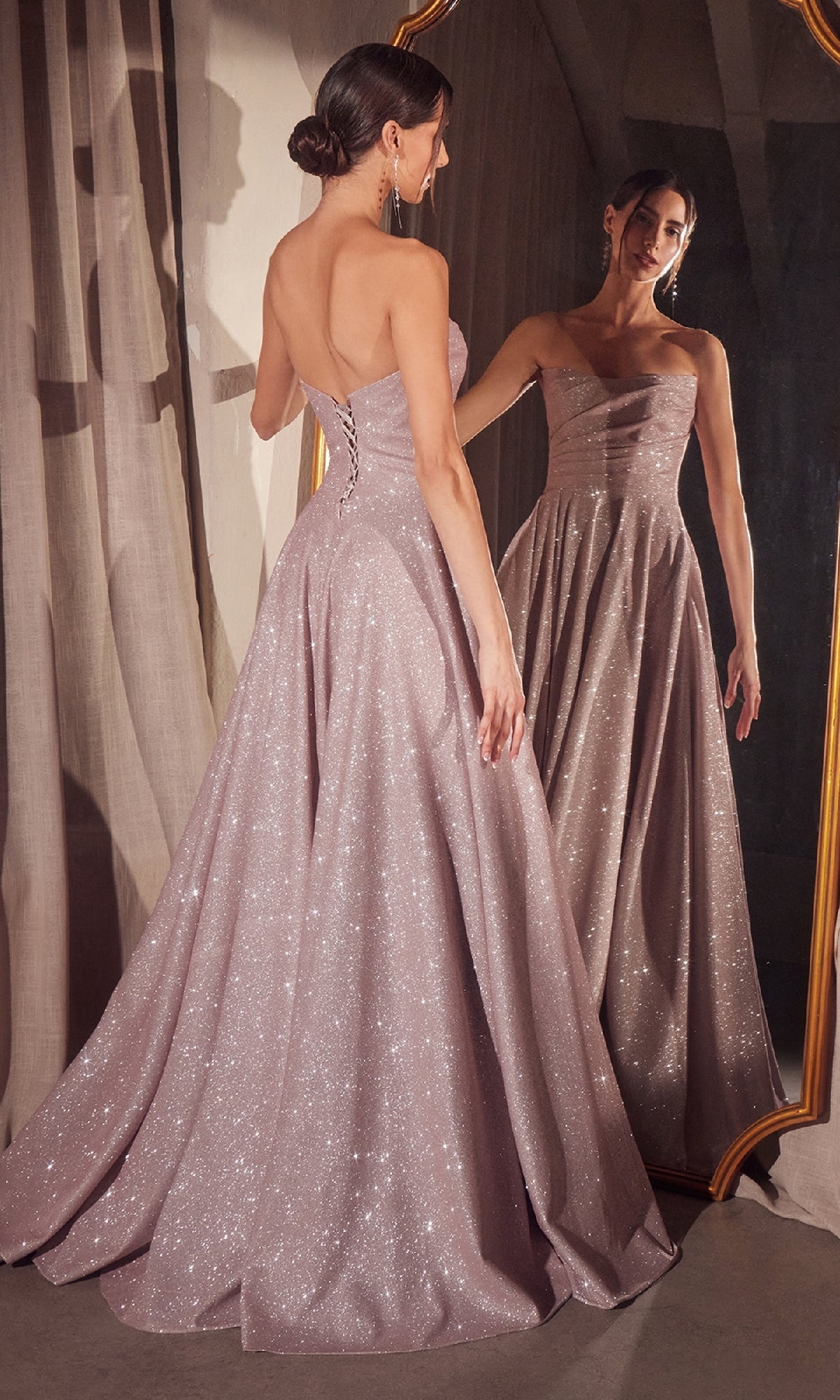 Strapless Long A-Line Glitter Prom Dress: CLT701 - Image 10