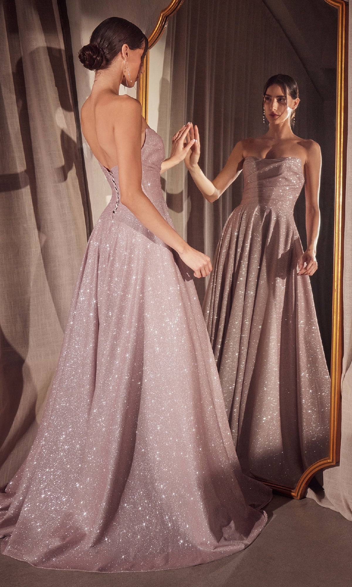 Strapless Long A-Line Glitter Prom Dress: CLT701 - Image 2