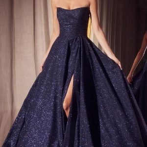Strapless Long A-Line Glitter Prom Dress: CLT701