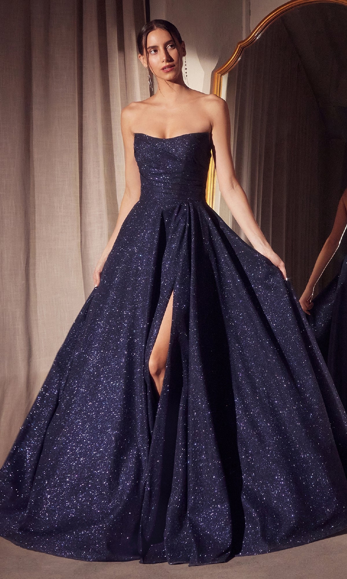 Strapless Long A-Line Glitter Prom Dress: CLT701