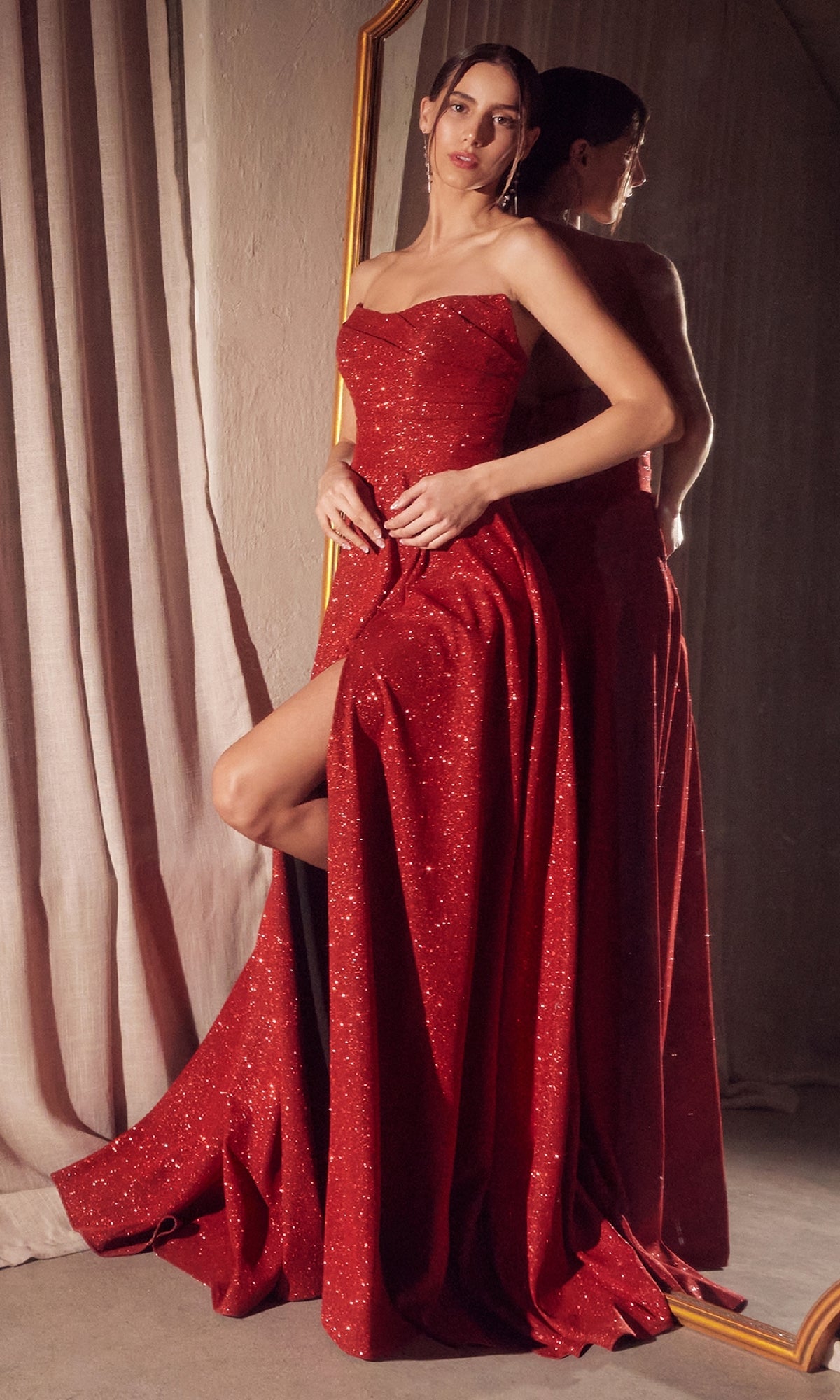 Strapless Long A-Line Glitter Prom Dress: CLT701 - Image 3