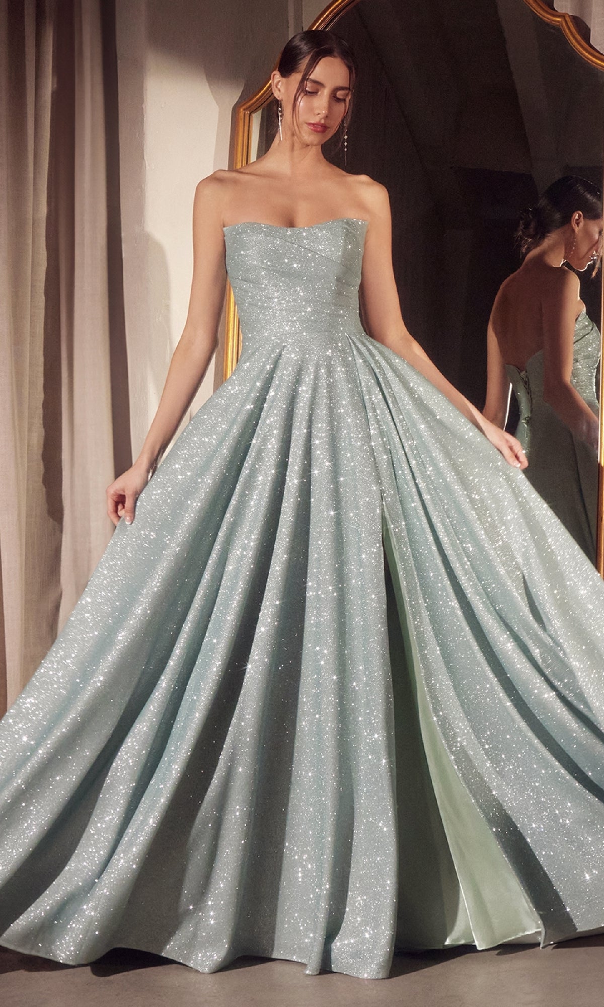 Strapless Long A-Line Glitter Prom Dress: CLT701 - Image 6