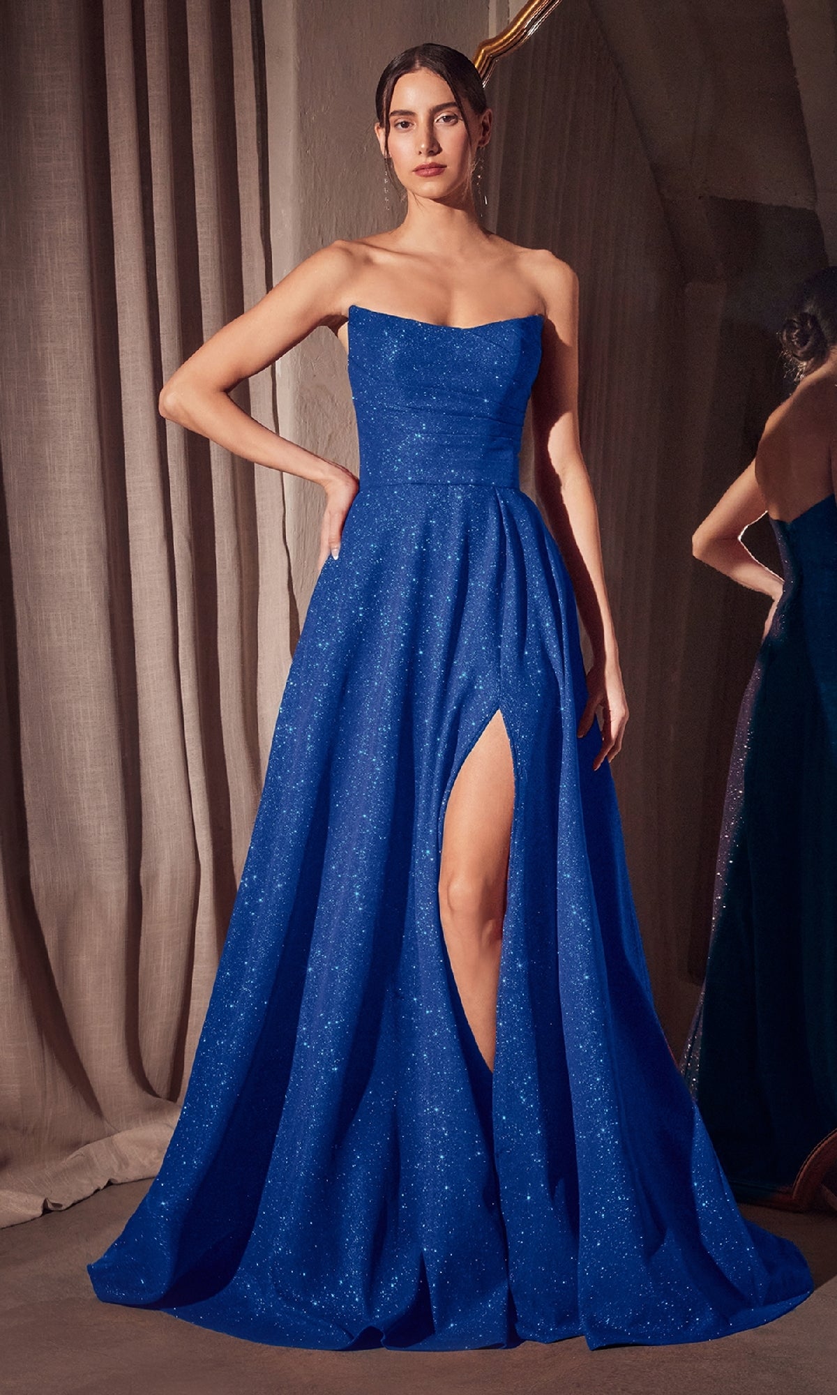 Strapless Long A-Line Glitter Prom Dress: CLT701 - Image 4