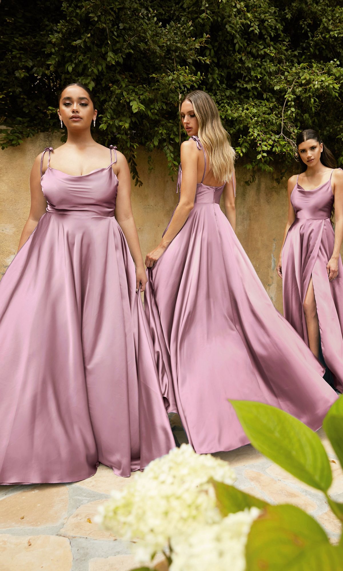 Cowl-Neck Long Satin Prom Dress: Ladivine BD104 - Image 16