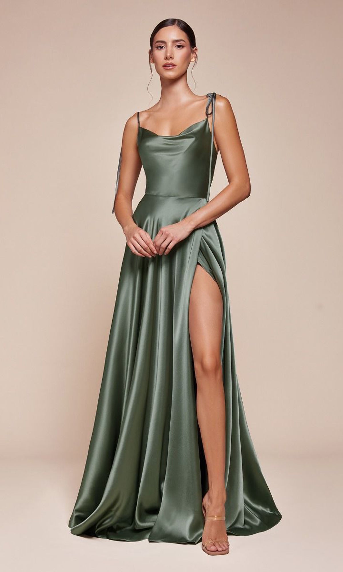 Cowl-Neck Long Satin Prom Dress: Ladivine BD104 - Image 5
