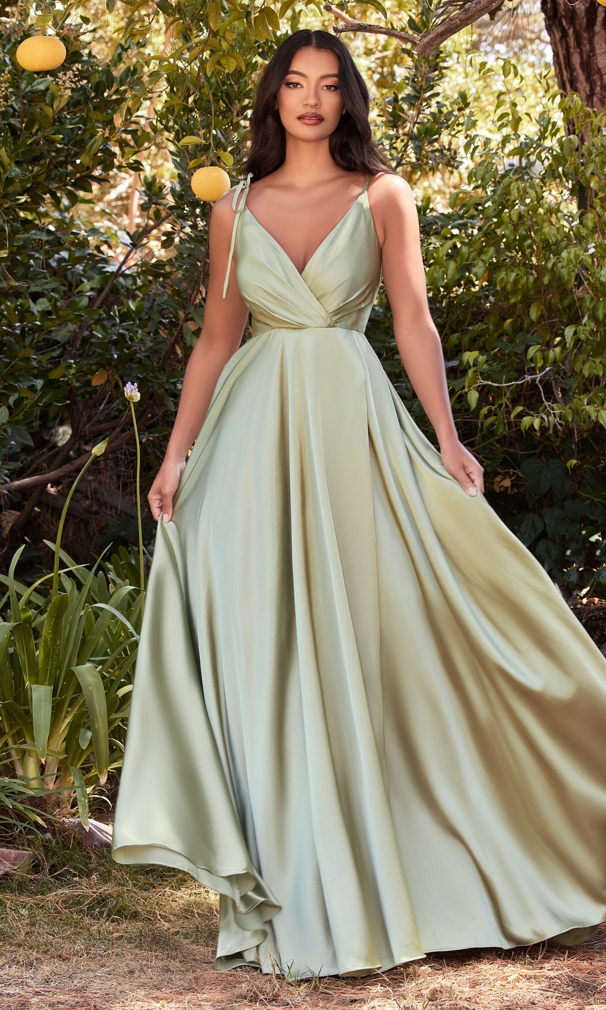 Shoulder-Tie Long Satin V-Neck Prom Dress BD105 - Image 9