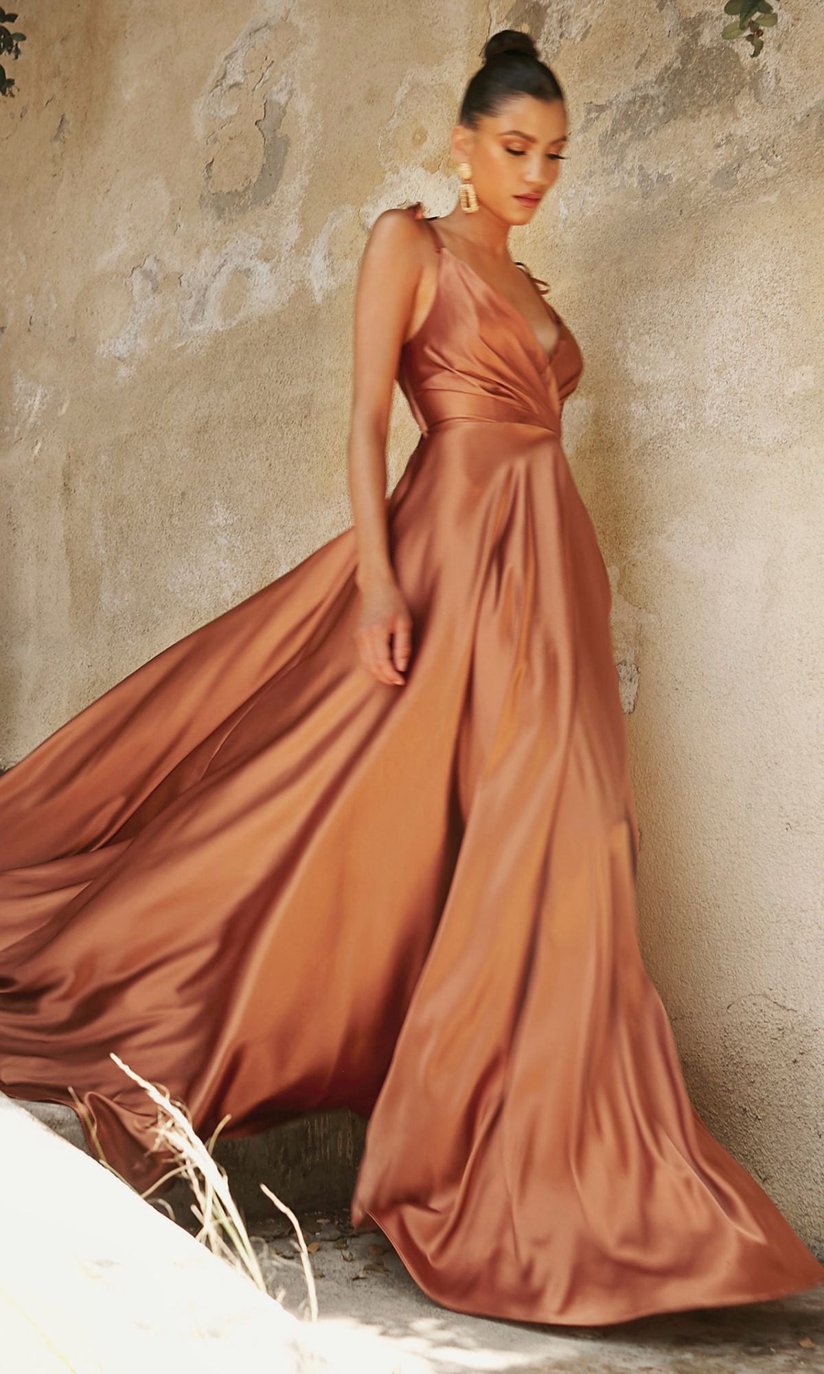 Shoulder-Tie Long Satin V-Neck Prom Dress BD105 - Image 16