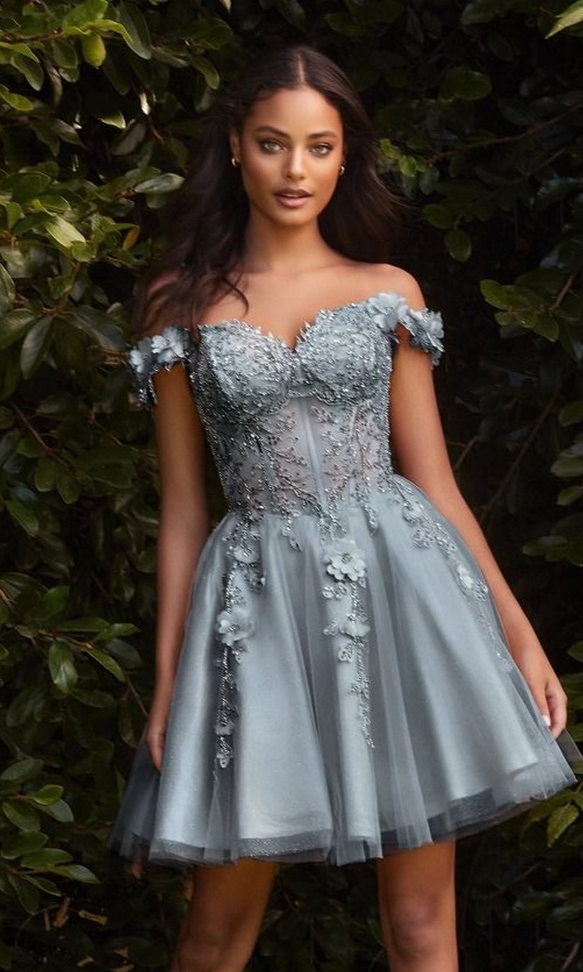 Off-Shoulder Short Floral Homecoming Dress CD0194 - Image 8
