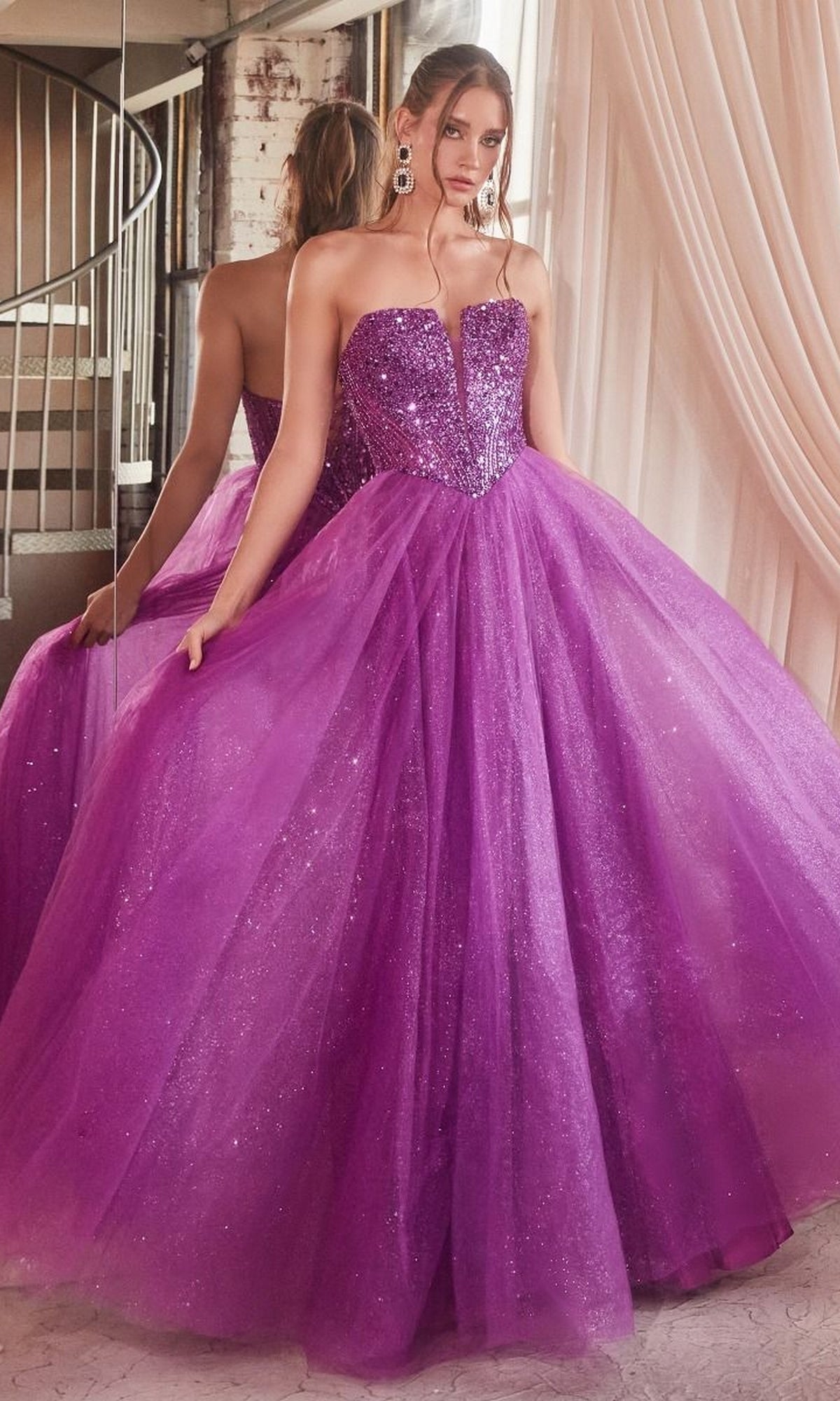 Lace-Up Strapless Long Glitter Prom Dress CD0217 - Image 8