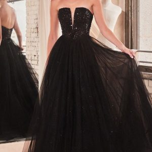 Lace-Up Strapless Long Glitter Prom Dress CD0217