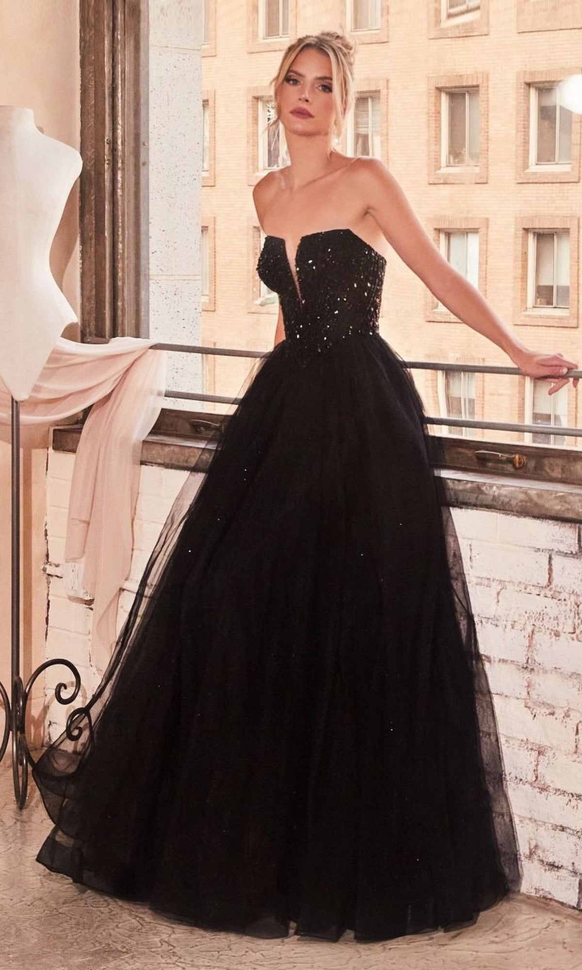 Lace-Up Strapless Long Glitter Prom Dress CD0217 - Image 6