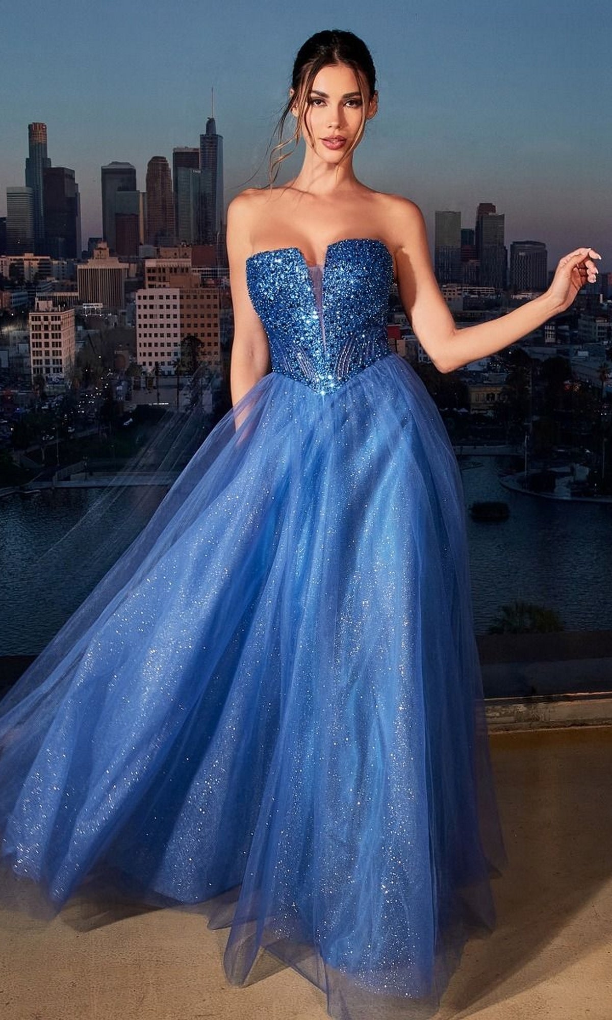Lace-Up Strapless Long Glitter Prom Dress CD0217 - Image 9