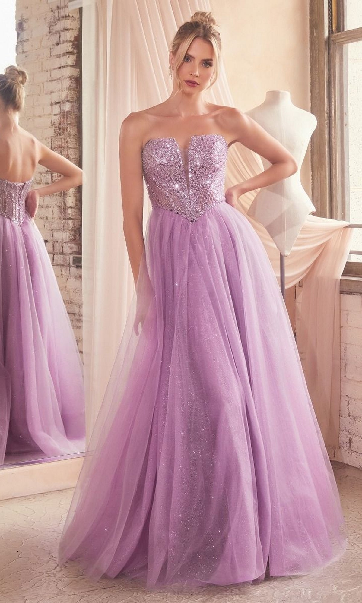 Lace-Up Strapless Long Glitter Prom Dress CD0217 - Image 10