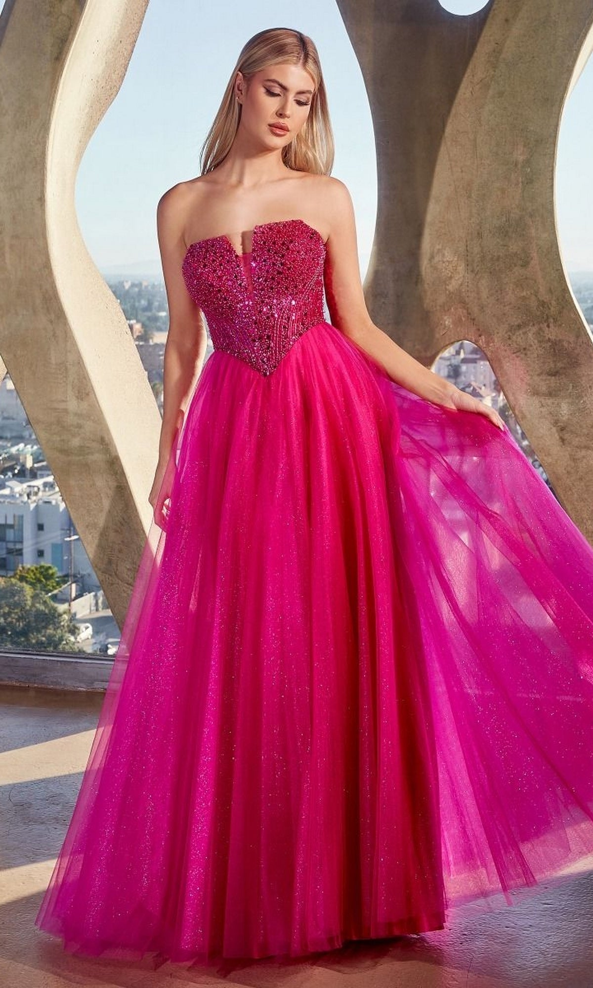 Lace-Up Strapless Long Glitter Prom Dress CD0217 - Image 4