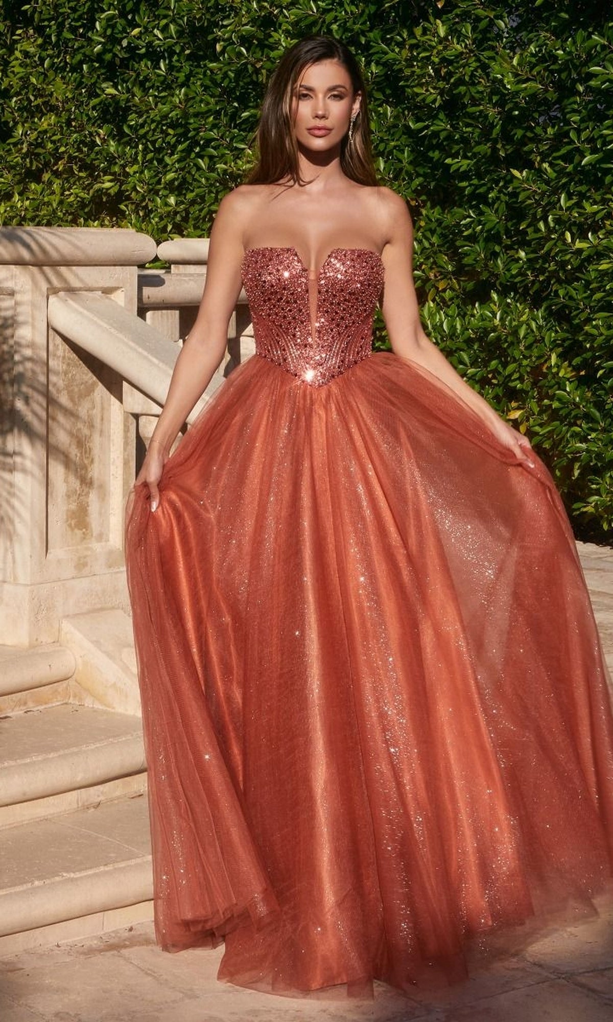 Lace-Up Strapless Long Glitter Prom Dress CD0217 - Image 11