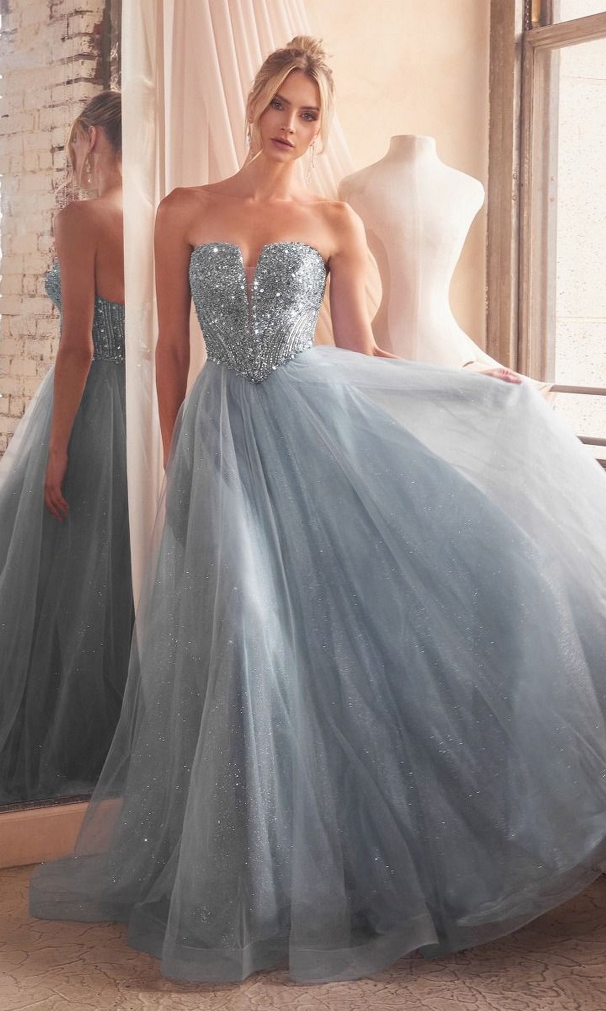 Lace-Up Strapless Long Glitter Prom Dress CD0217 - Image 5