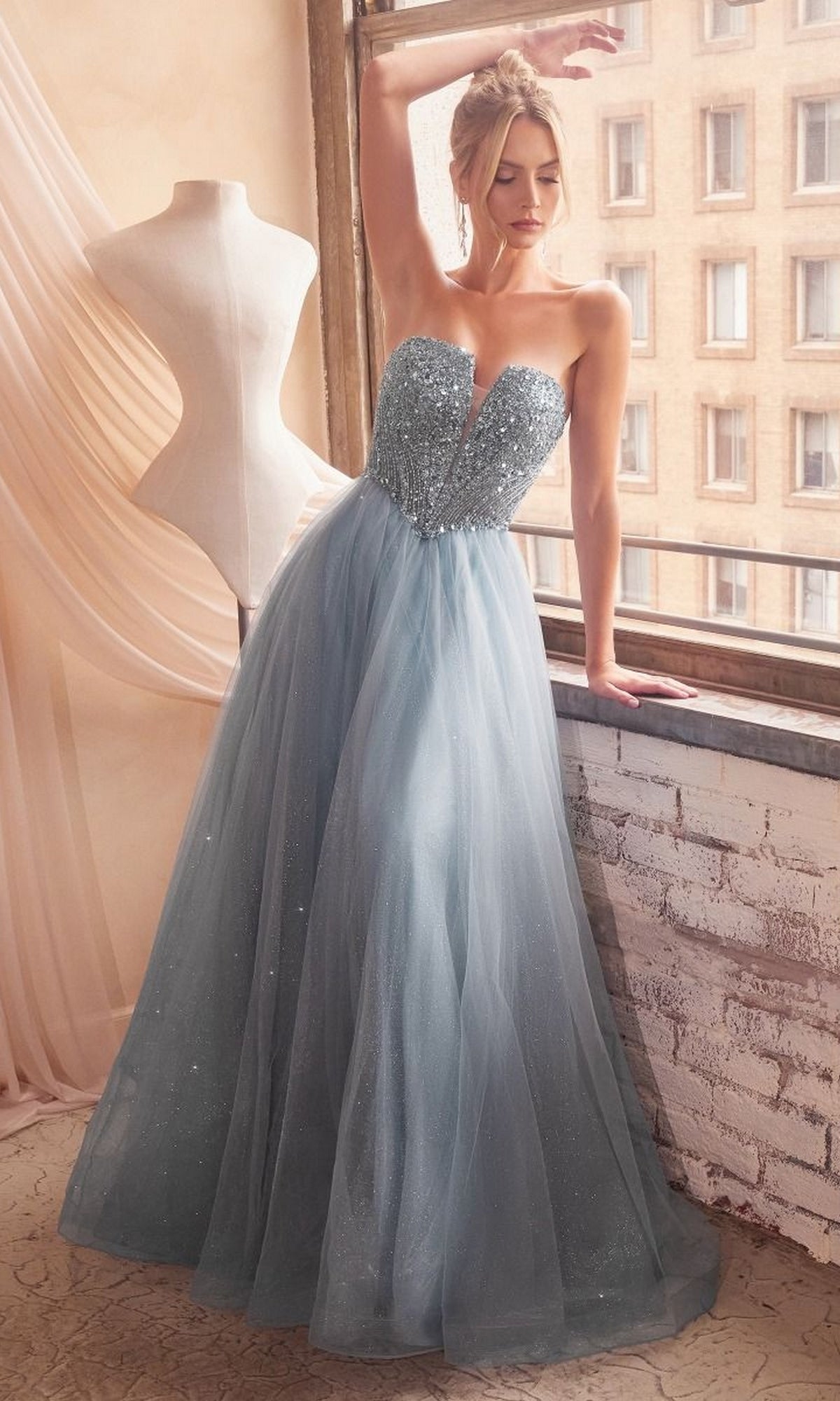 Lace-Up Strapless Long Glitter Prom Dress CD0217 - Image 7