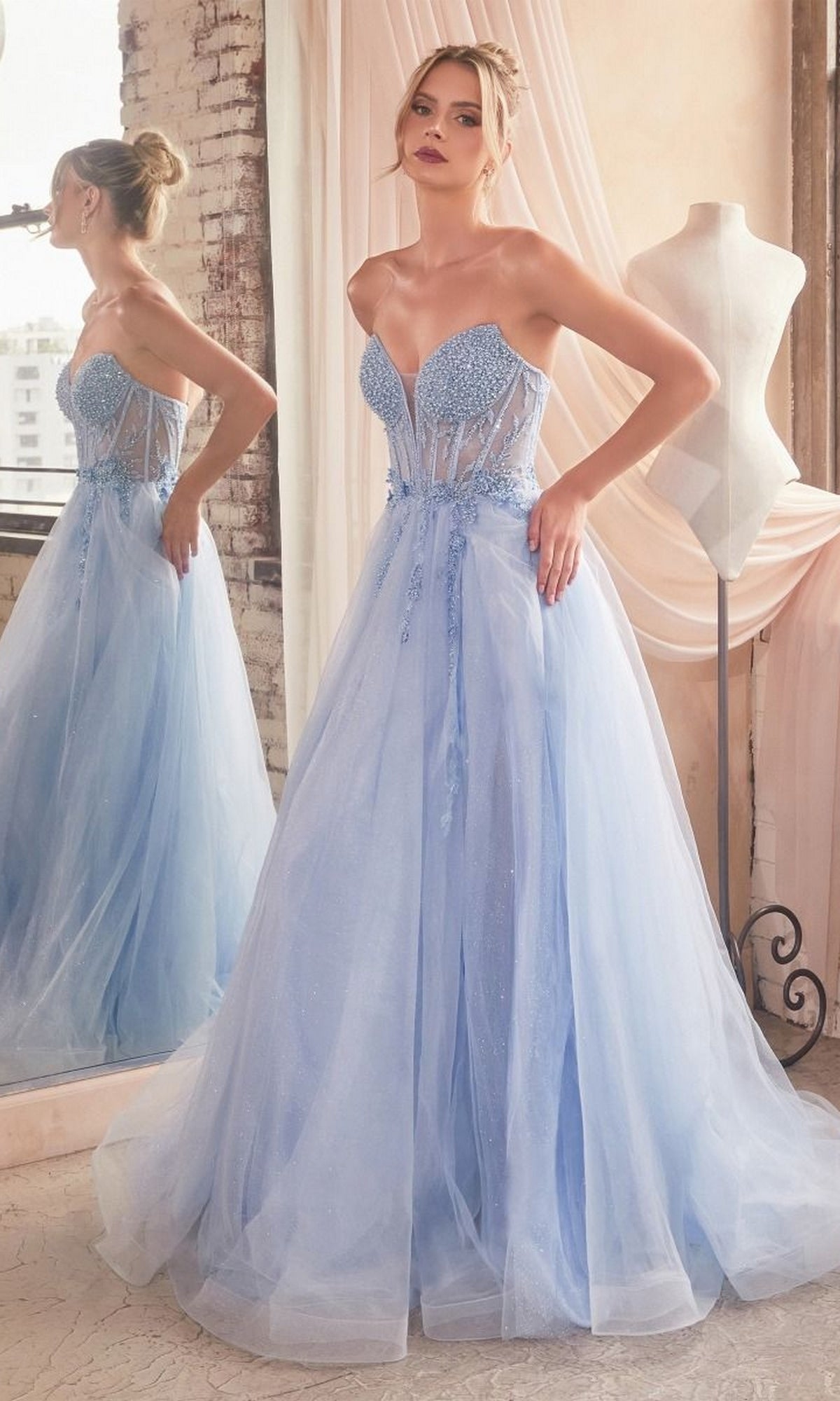 Strapless Sheer-Corset Long Prom Ball Gown CLCD0230 - Image 3