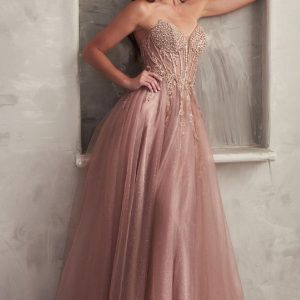 Strapless Sheer-Corset Long Prom Ball Gown CLCD0230