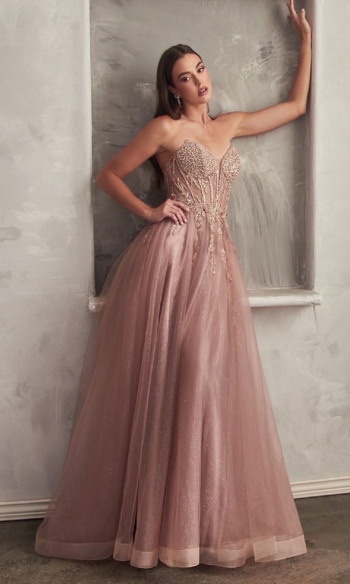 Strapless Sheer-Corset Long Prom Ball Gown CLCD0230