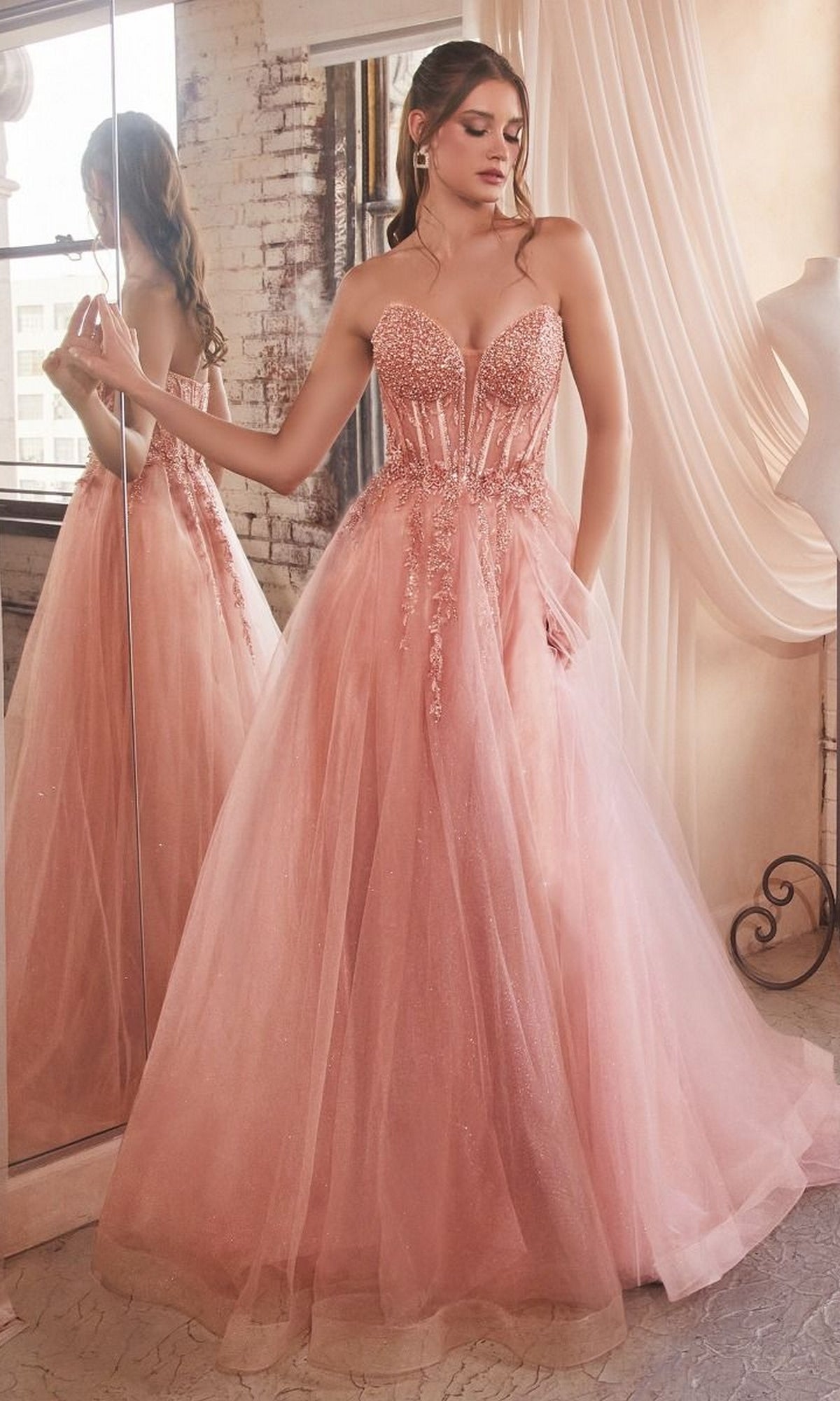 Strapless Sheer-Corset Long Prom Ball Gown CLCD0230 - Image 10