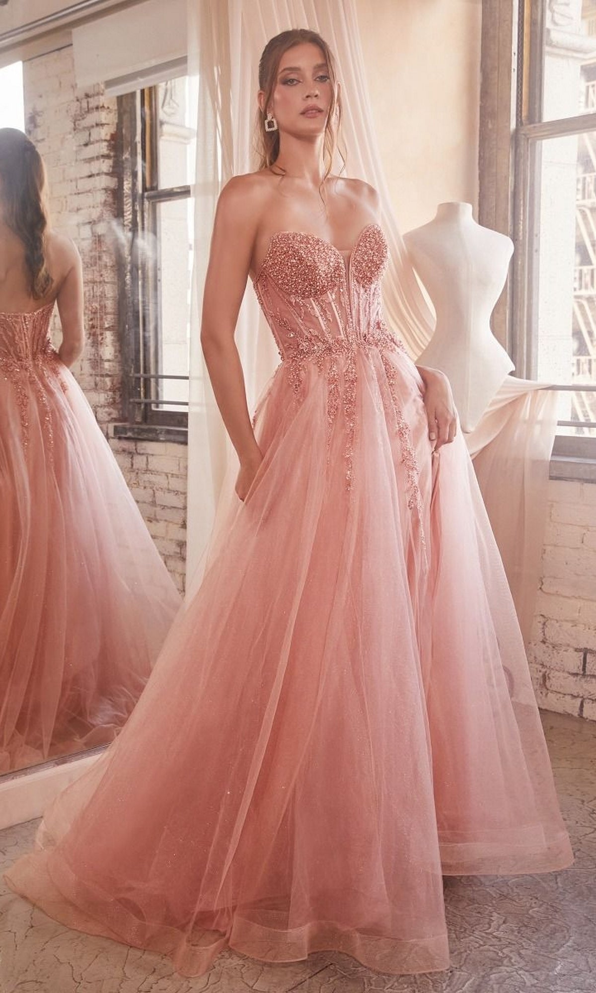 Strapless Sheer-Corset Long Prom Ball Gown CLCD0230 - Image 11