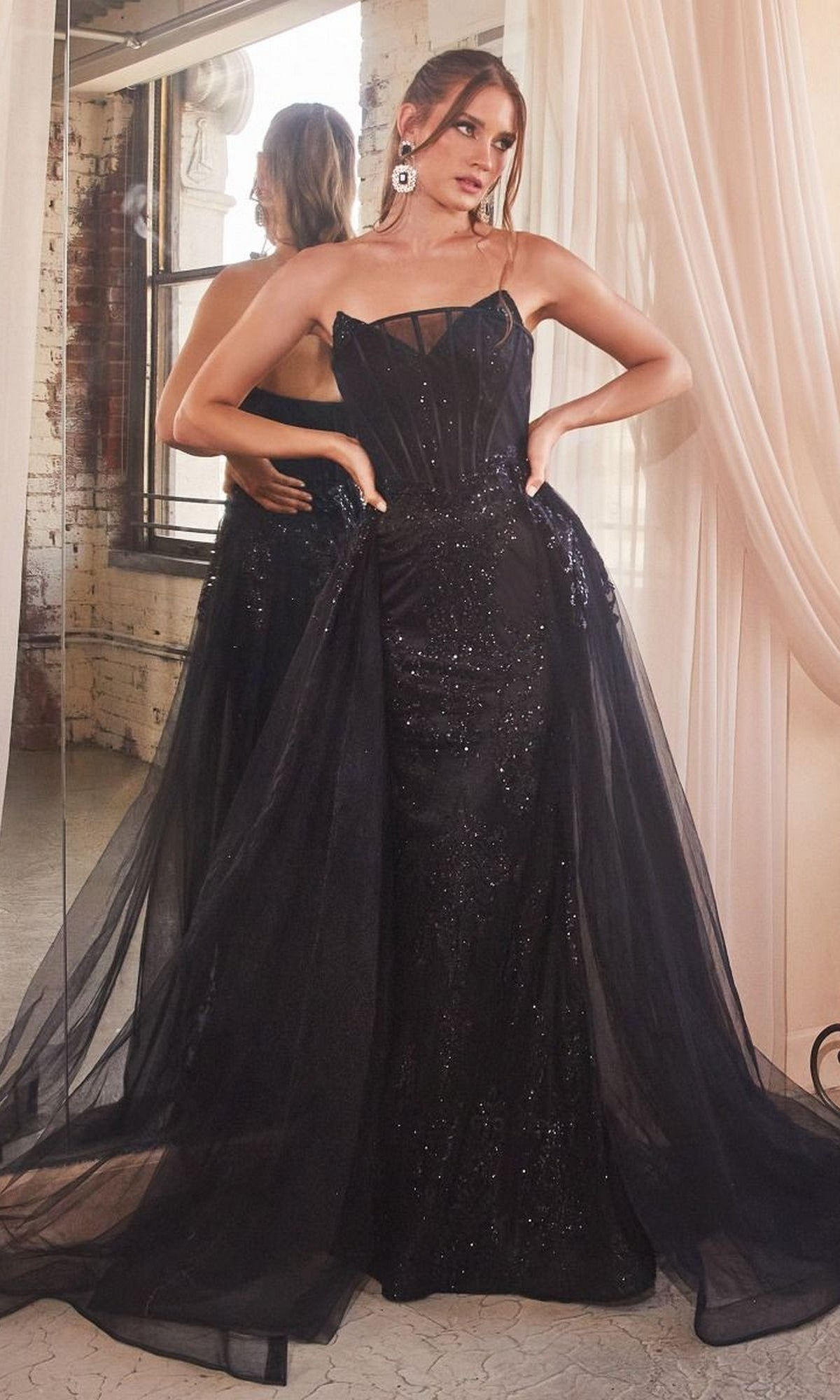 Glitter-Print Strapless Long Prom Dress J858 - Image 14