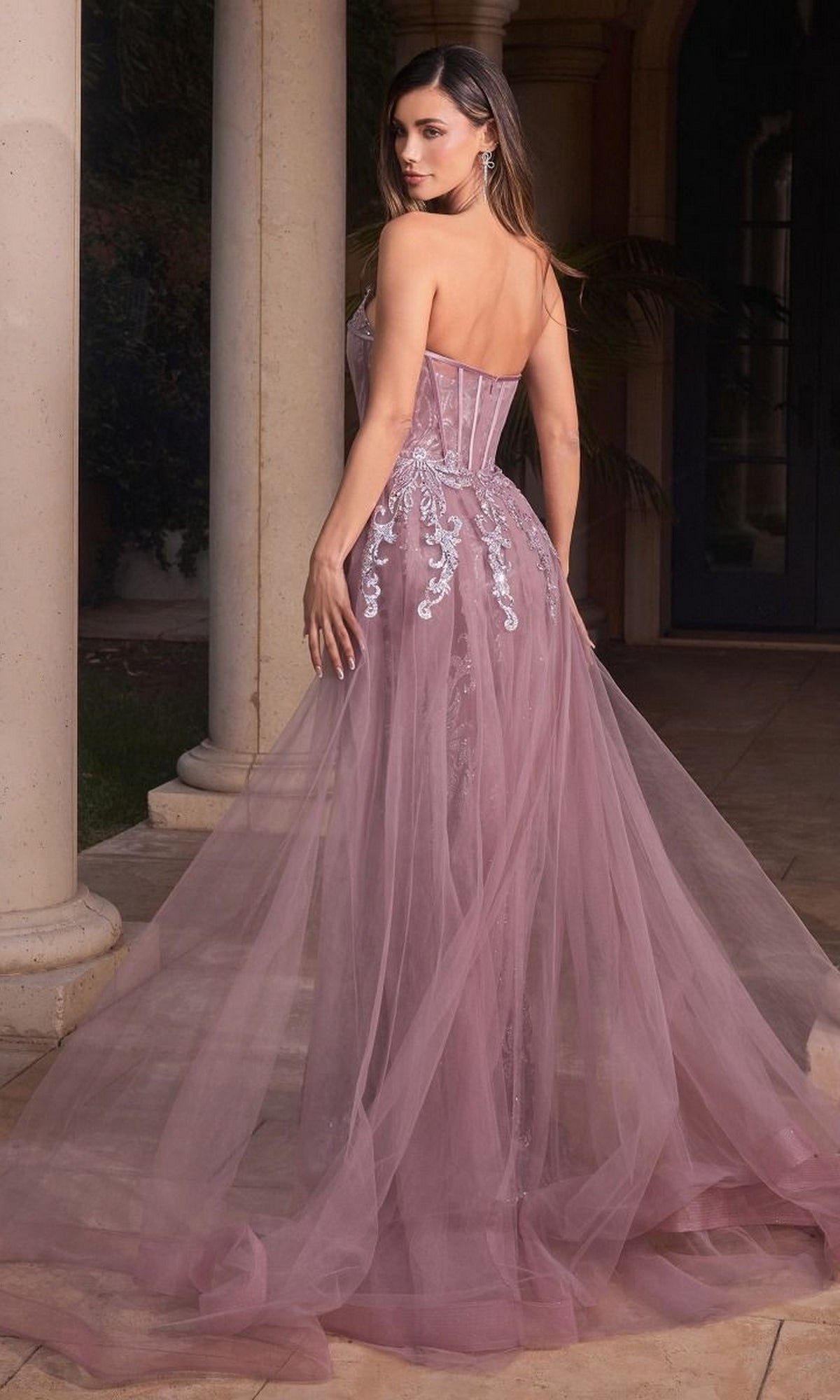 Glitter-Print Strapless Long Prom Dress J858 - Image 13