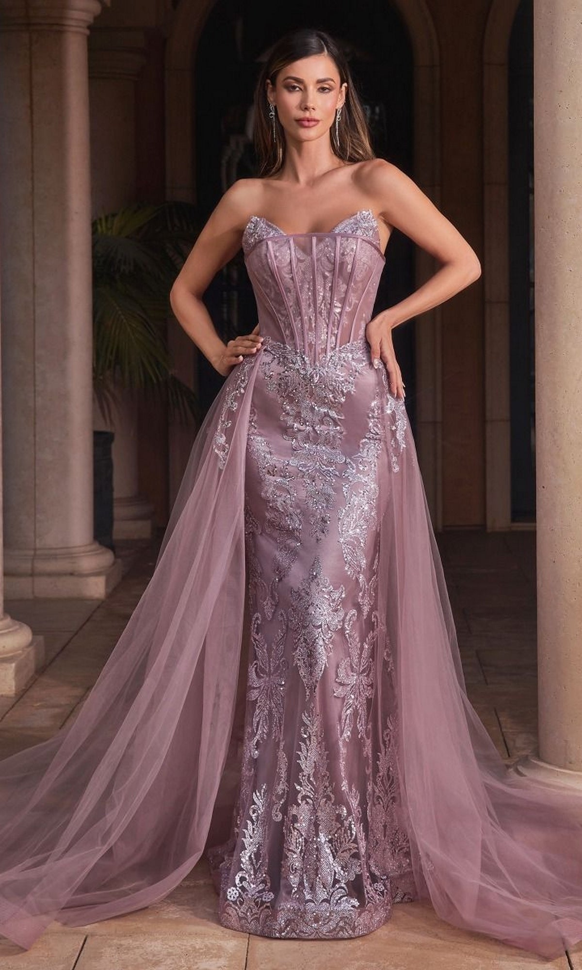 Glitter-Print Strapless Long Prom Dress J858 - Image 8