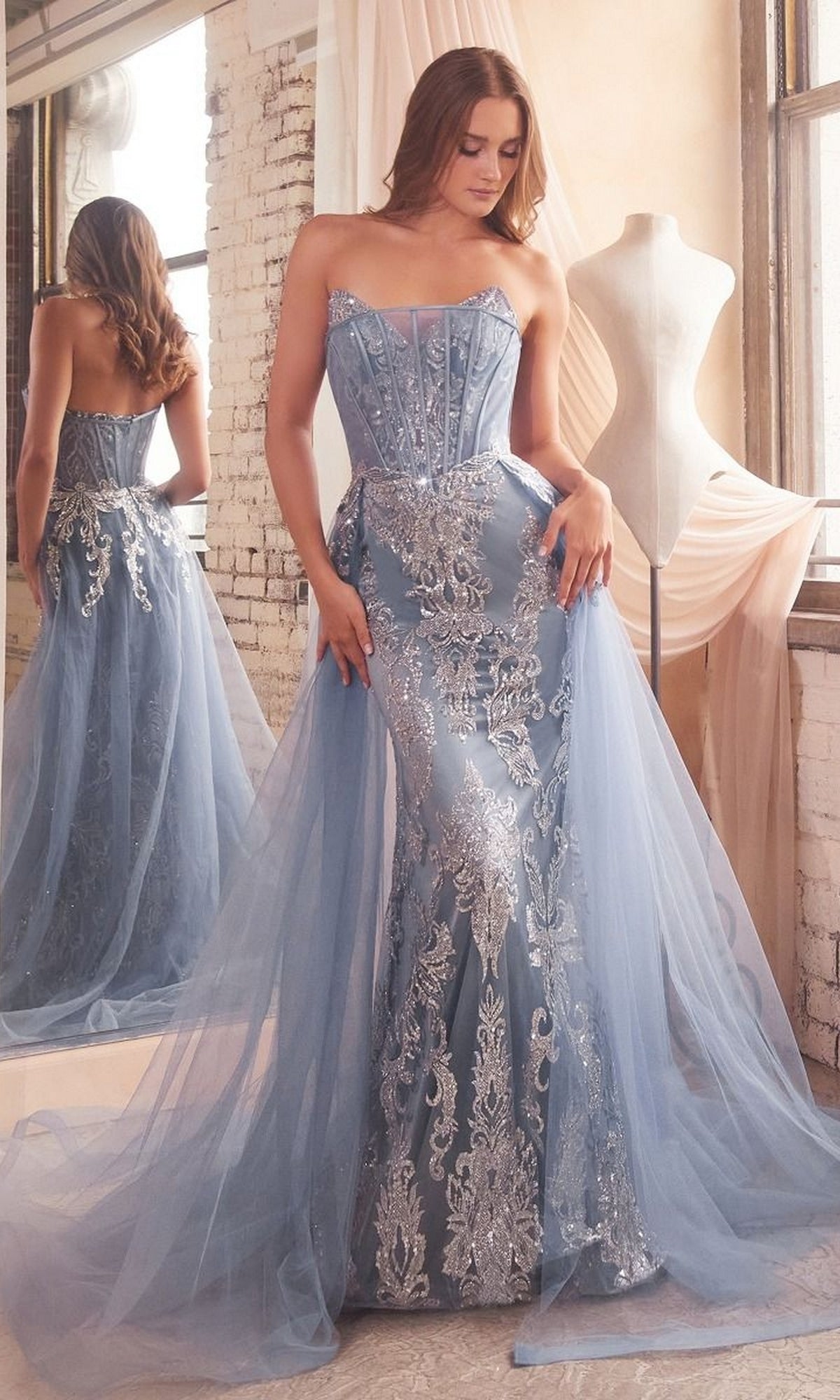Glitter-Print Strapless Long Prom Dress J858 - Image 5