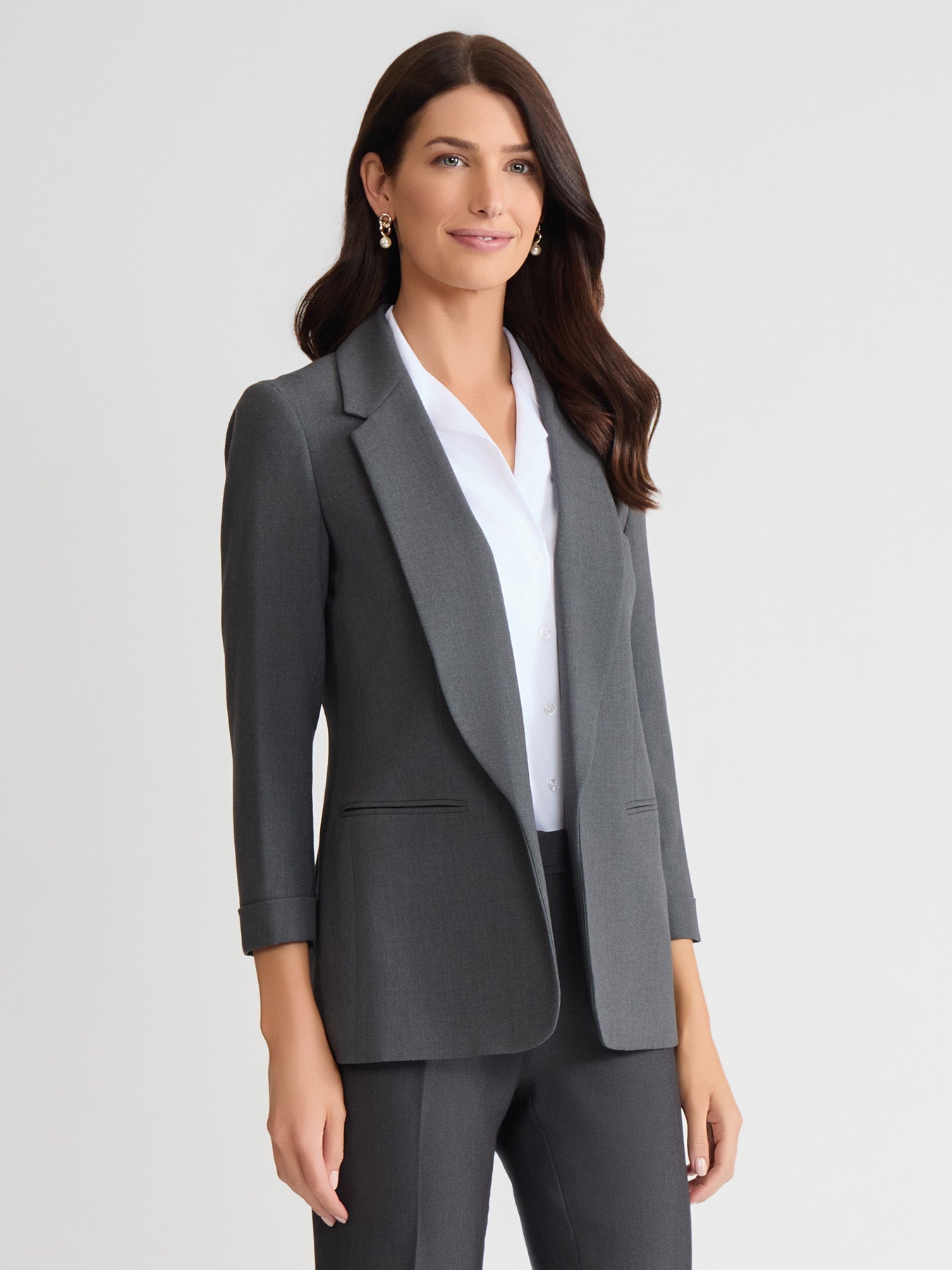 Notch Collar Rolled Cuff Bi-Stretch Blazer - Image 2