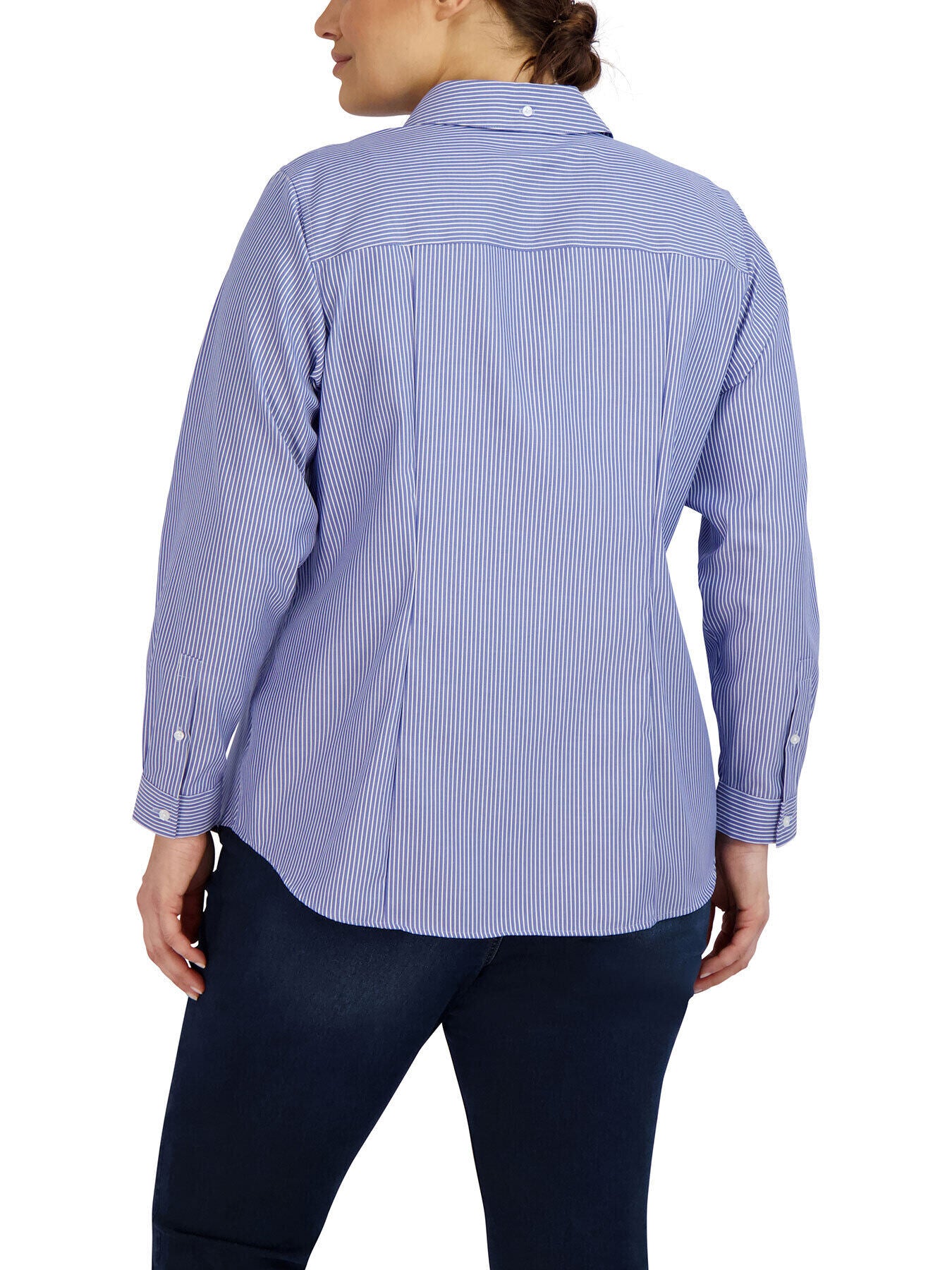 Plus Size Striped Easy-Care Button-Up Shirt - Image 3