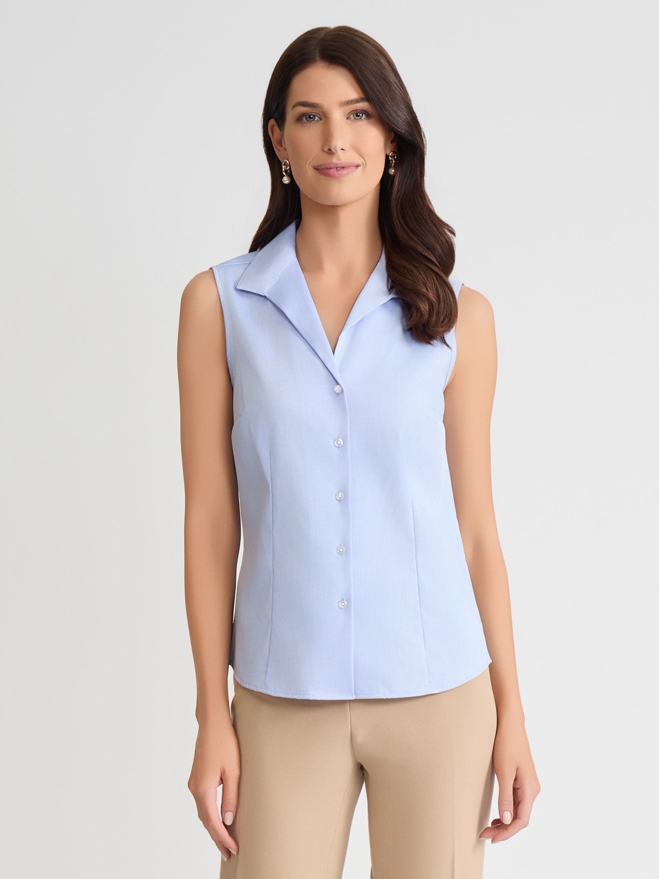 Easy-Care Sleeveless Button-Up Shirt