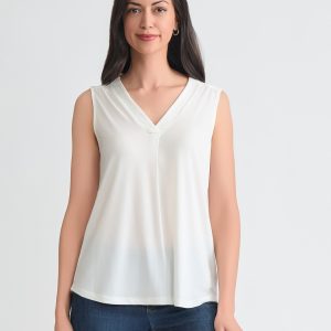 Sleeveless V-Neck Pleat Front Blouse