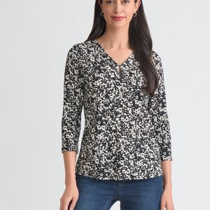 Plus Printed Keyhole Neckline Top, Moss Crepe