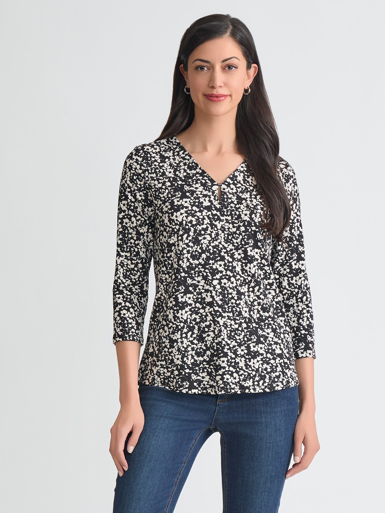 Plus Printed Keyhole Neckline Top, Moss Crepe