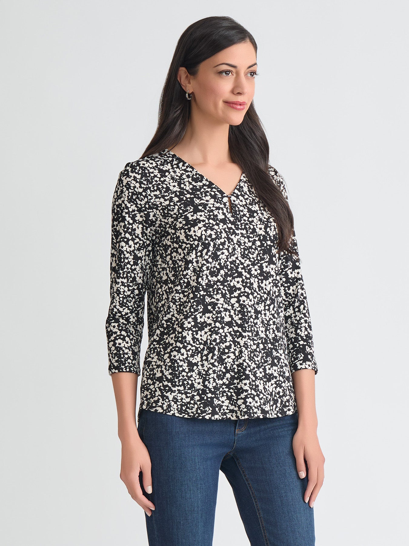 Plus Printed Keyhole Neckline Top, Moss Crepe - Image 2