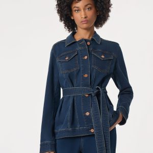 Denim Belted Button-Front Jacket